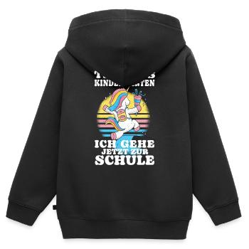 Einschulung Einhorn Tschüss Kindergarten - Kinder Premium Organic Zip Hoodie - Schwarz - Hinten - AI Model Kid Male (0cm)