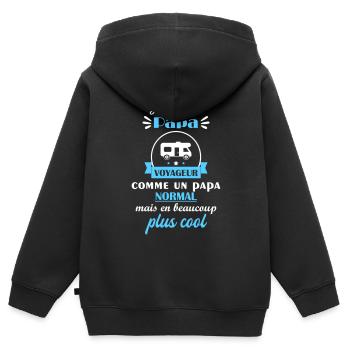J'ai un papa voyageur, cadeau fête des pères - Sweat Premium à capuche zippé enfant bio - noir - Dos - AI Model Kid Male (0cm)