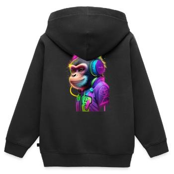 monkey music graffiti - Sweat Premium à capuche zippé enfant bio - noir - Dos - AI Model Kid Male (0cm)