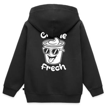 Crème Frech - Kinder Premium Organic Zip Hoodie - Schwarz - Hinten - AI Model Kid Male (0cm)