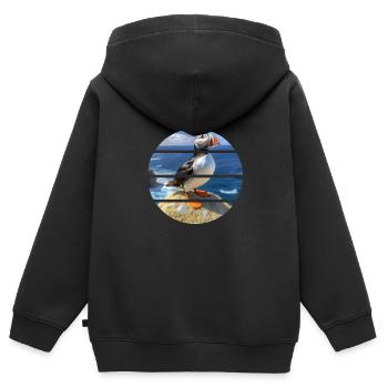 Macareux sur une falaise - Sweat Premium à capuche zippé enfant bio - noir - Dos - AI Model Kid Male (0cm)