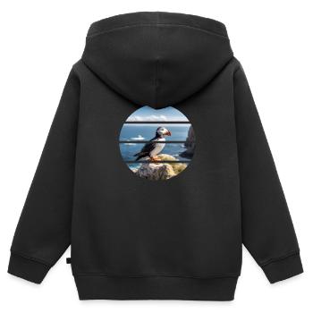 Macareux sur une falaise - Sweat Premium à capuche zippé enfant bio - noir - Dos - AI Model Kid Male (0cm)