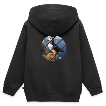 Macareux sur une falaise - Sweat Premium à capuche zippé enfant bio - noir - Dos - AI Model Kid Male (0cm)