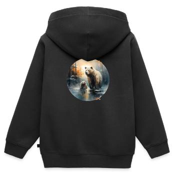 Famille des grizzlis - Sweat Premium à capuche zippé enfant bio - noir - Dos - AI Model Kid Male (0cm)