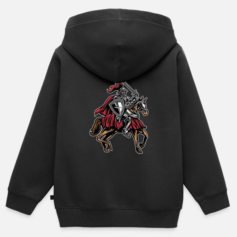 Ritter auf Pferd - Kinder Premium Organic Zip Hoodie - Schwarz
