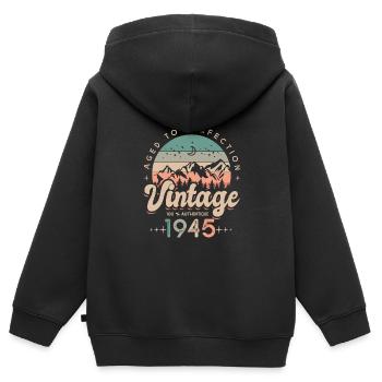 1945 Vintage anniversaire Né en 1945 - Sweat Premium à capuche zippé enfant bio - noir - Dos - AI Model Kid Male (0cm)
