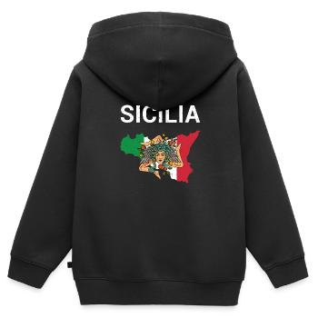 Sizilien Mittelmeer Urlaub Italien Trinacria - Kinder Premium Organic Zip Hoodie - Schwarz - Hinten - AI Model Kid Male (0cm)