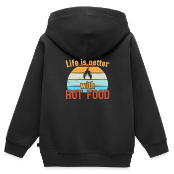 La vie est meilleure avec Hot Food / Scharfes Essen - Sweat Premium à capuche zippé enfant bio - noir - Dos - AI Model Kid Male (0cm)