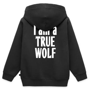 I am a true wolf (white) - Kinder Premium Organic Zip Hoodie - Schwarz - Hinten - AI Model Kid Male (0cm)