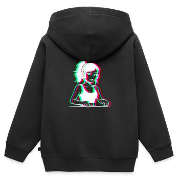 EDM - DJane - Glitch Rave Style - Kinder Premium Organic Zip Hoodie - Schwarz - Hinten - AI Model Kid Male (0cm)