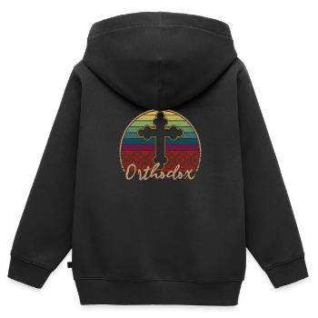 Orthodox Kreuz Christentum Balkan Herkunft - Kinder Premium Organic Zip Hoodie - Schwarz - Hinten - AI Model Kid Male (0cm)