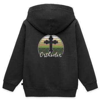 Orthodox Kreuz Christentum Balkan Herkunft - Kinder Premium Organic Zip Hoodie - Schwarz - Hinten - AI Model Kid Male (0cm)