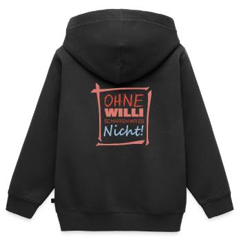 Ohne willi schaffen wir es nicht - Kinder Premium Organic Zip Hoodie - Schwarz - Hinten - AI Model Kid Male (0cm)