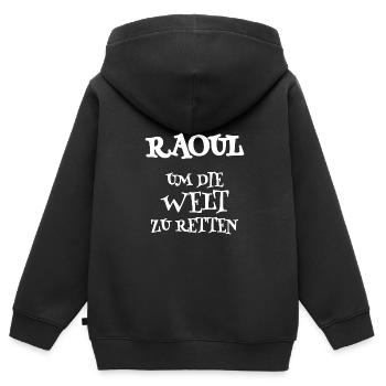 Retter Raoul - Kinder Premium Organic Zip Hoodie - Schwarz - Hinten - AI Model Kid Male (0cm)