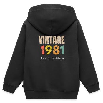 vintage 1981 limited edition - Sweat Premium à capuche zippé enfant bio - noir - Dos - AI Model Kid Male (0cm)