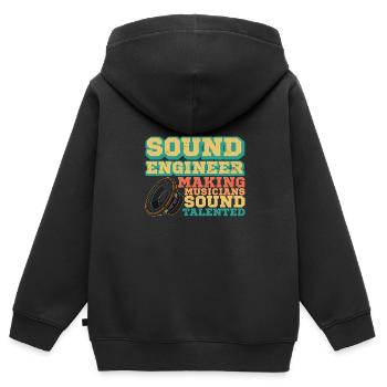 Subwoofer Electroacoustics Mixer Ingénieur du son - Sweat Premium à capuche zippé enfant bio - noir - Dos - AI Model Kid Male (0cm)