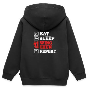 Wing Chun - Sweat Premium à capuche zippé enfant bio - noir - Dos - AI Model Kid Male (0cm)