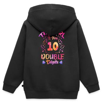 Cette fille a maintenant 10 ans - 10th Birthday Girl - Sweat Premium à capuche zippé enfant bio - noir - Dos - AI Model Kid Male (0cm)