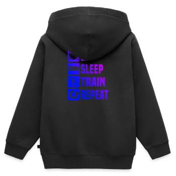 Entraînement en force Aérobic Hommes Femmes Aérobic - Sweat Premium à capuche zippé enfant bio - noir - Dos - AI Model Kid Male (0cm)