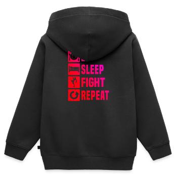 Kickboxing Kickboxing Boxe masculine Kickboxing - Sweat Premium à capuche zippé enfant bio - noir - Dos - AI Model Kid Male (0cm)