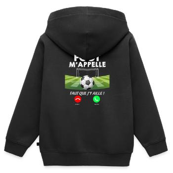 Foot m'appelle Cadeau Match - Sweat Premium à capuche zippé enfant bio - noir - Dos - AI Model Kid Male (0cm)