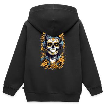 Goldener Zucker Schädel - Kinder Premium Organic Zip Hoodie - Schwarz - Hinten - AI Model Kid Male (0cm)