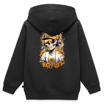 Zucker Skull - Kinder Premium Organic Zip Hoodie - Schwarz - Hinten - AI Model Kid Male (0cm)