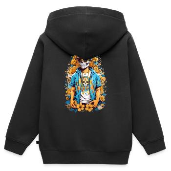 Zucker Schädel - Kinder Premium Organic Zip Hoodie - Schwarz - Hinten - AI Model Kid Male (0cm)