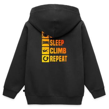 Bloc Bloc Bloc Bloc Grimpeur Homme - Sweat Premium à capuche zippé enfant bio - noir - Dos - AI Model Kid Male (0cm)