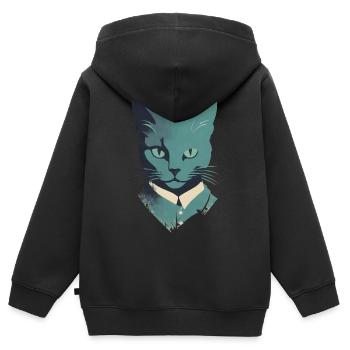 Eleganter Katzenanzug: Blaue Feline Kunst - Kinder Premium Organic Zip Hoodie - Schwarz - Hinten - AI Model Kid Male (0cm)