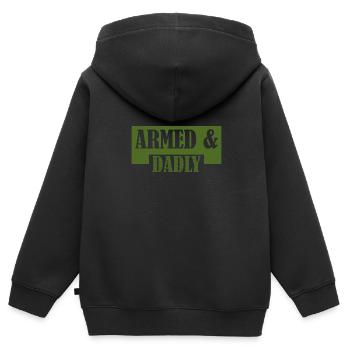 Armé et drôle de papa Fête des pères mortelle - Sweat Premium à capuche zippé enfant bio - noir - Dos - AI Model Kid Male (0cm)