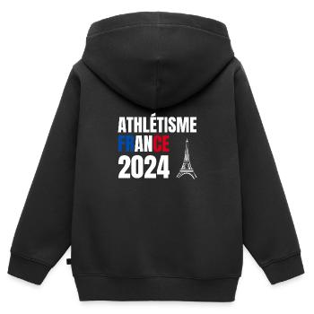 Cadeau Supporter Athlétisme France - Sweat Premium à capuche zippé enfant bio - noir - Dos - AI Model Kid Male (0cm)