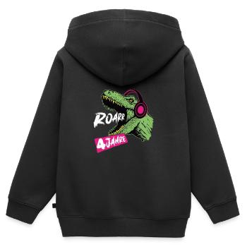 Roarrr, j’ai 4 | T-Rex 4 ans | Dino - Sweat Premium à capuche zippé enfant bio - noir - Dos - AI Model Kid Male (0cm)