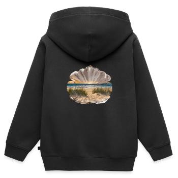 Muschel Strand Szene Serene Ozean Landschaft - Kinder Premium Organic Zip Hoodie - Schwarz - Hinten - AI Model Kid Male (0cm)