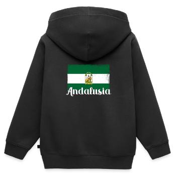 Andalusien Flagge Iberische Halbinsel Sevilla - Kinder Premium Organic Zip Hoodie - Schwarz - Hinten - AI Model Kid Male (0cm)