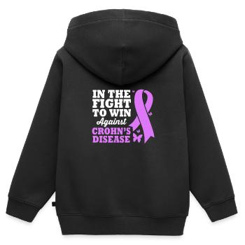 Maladie de Crohn - Sweat Premium à capuche zippé enfant bio - noir - Dos - AI Model Kid Male (0cm)