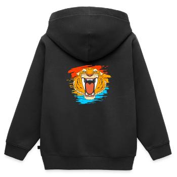 Tigre à dents de sabre - Sweat Premium à capuche zippé enfant bio - noir - Dos - AI Model Kid Male (0cm)