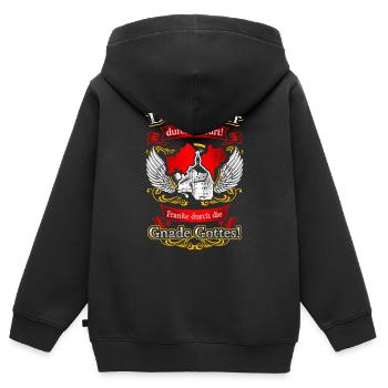 Stolzer Franke – Tradition und Herkunft - Kinder Premium Organic Zip Hoodie - Schwarz - Hinten - AI Model Kid Male (0cm)