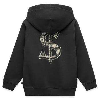 dollar rempli de billets de 100 dollars - Sweat Premium à capuche zippé enfant bio - noir - Dos - AI Model Kid Male (0cm)