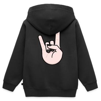 Heavy Metal Gruß Pommesgabel - Kinder Premium Organic Zip Hoodie - Schwarz - Hinten - AI Model Kid Male (0cm)