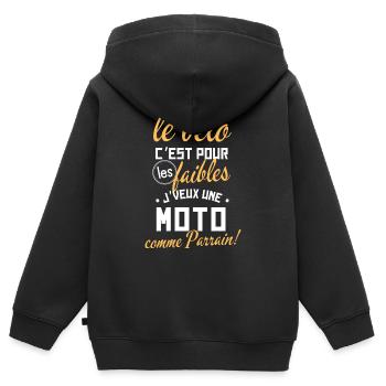 Une moto comme parrain - idée cadeau enfant bébé - Sweat Premium à capuche zippé enfant bio - noir - Dos - AI Model Kid Male (0cm)