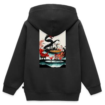 Drache Chinesisch Lounge - Kinder Premium Organic Zip Hoodie - Schwarz - Hinten - AI Model Kid Male (0cm)