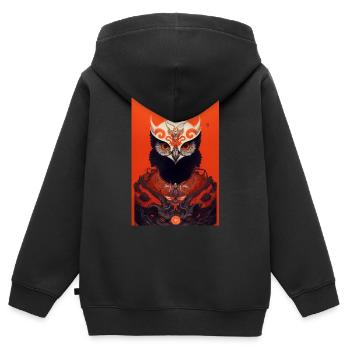 Owl Japanese Red Samurai - Kids Premium Organic Zip-up Hoodie - black - Back - AI Model Kid Male (0cm)