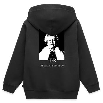 Reine Elizabeth II L’héritage se perpétue - Sweat Premium à capuche zippé enfant bio - noir - Dos - AI Model Kid Male (0cm)