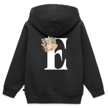 blumiger Buchstabe E - Kinder Premium Organic Zip Hoodie - Schwarz - Hinten - AI Model Kid Male (0cm)