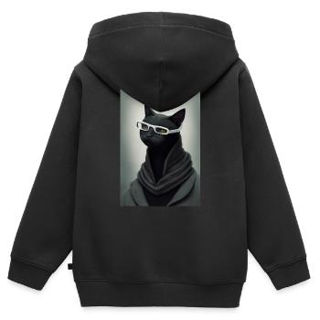 Schwarze Katze Mensch Brille - Kinder Premium Organic Zip Hoodie - Schwarz - Hinten - AI Model Kid Male (0cm)