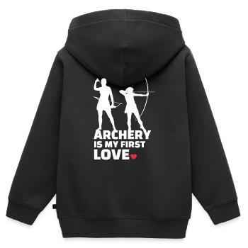 Ich Liebe Bogenschießen Stylish Bogenschießen - Kinder Premium Organic Zip Hoodie - Schwarz - Hinten - AI Model Kid Male (0cm)