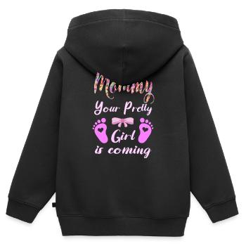 momy pretty girl drole cadeau pour femme grossesse - Sweat Premium à capuche zippé enfant bio - noir - Dos - AI Model Kid Male (0cm)