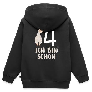 Lama Kindergeburtstag Ich bin schon 4 Jahre Alpaka - Kinder Premium Organic Zip Hoodie - Schwarz - Hinten - AI Model Kid Male (0cm)