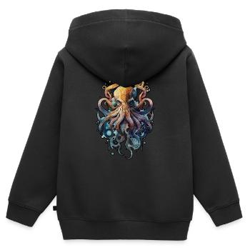 Krake Oktopus Tintenfisch Wasserfarbe Ozean Meer - Kinder Premium Organic Zip Hoodie - Schwarz - Hinten - AI Model Kid Male (0cm)